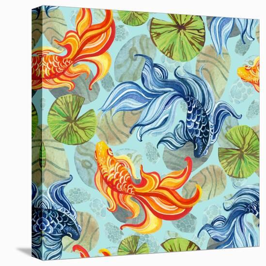 Watercolor Asian Goldfishes-tanycya-Stretched Canvas