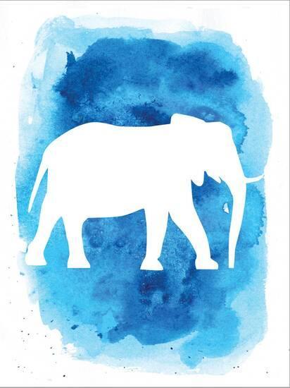 Watercolor Blue Background Elephant Stretched Canvas Print