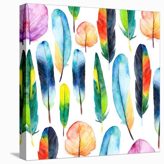 Watercolor Feathers Set. Hand Drawn Vector Illustration with Colorful Feathers-KaterinaS-Stretched Canvas