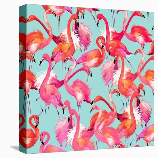 Watercolor Flamingo Seamless Pattern-Faenkova Elena-Stretched Canvas