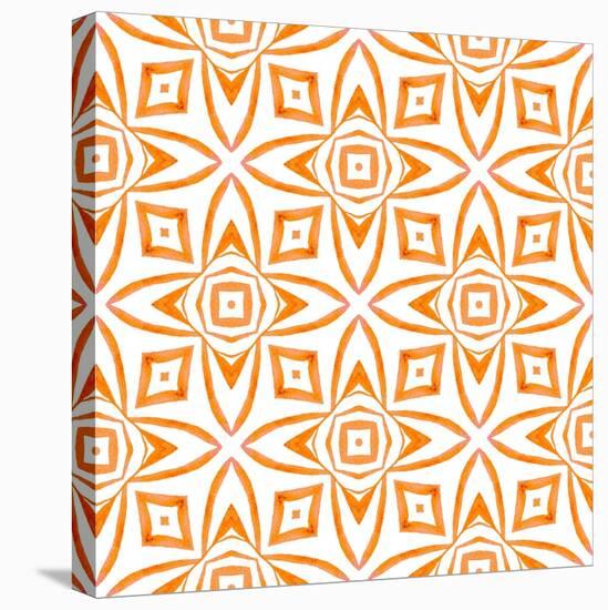 Watercolor Ikat Repeating Tile Border. Orange Tempting Boho Chic Summer Design. Ikat Repeating Swim-Begin Again Studio-Stretched Canvas