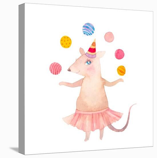 Watercolor Juggler Mouse with Party Hat-Eisfrei-Stretched Canvas