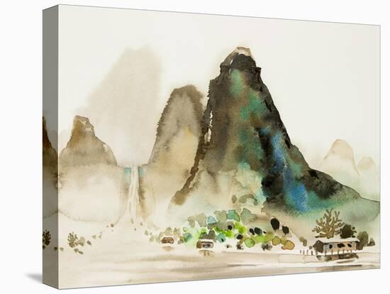 Watercolor Landscape of Village Riverside-Painterstock-Stretched Canvas