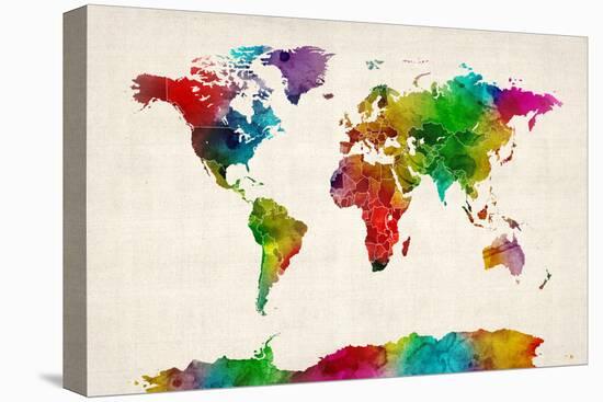 Watercolor Map of the World Map-Michael Tompsett-Stretched Canvas