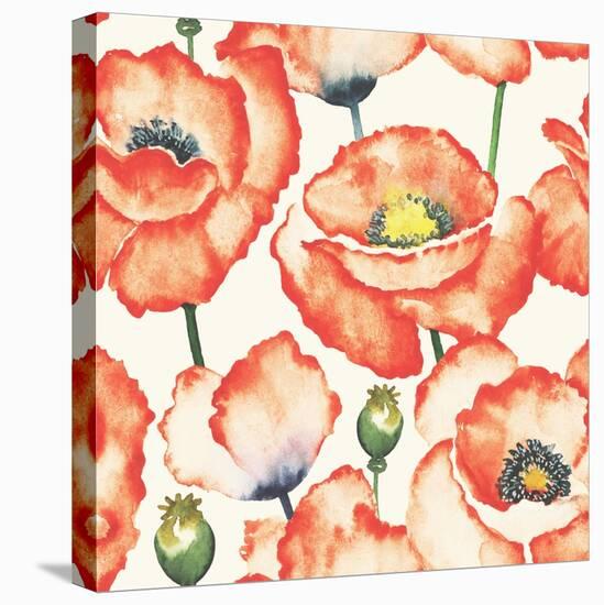 Watercolor Poppy Pattern-Eleor-Stretched Canvas