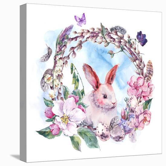 Watercolor Spring Happy Easter Wreath-Varvara Kurakina-Stretched Canvas