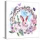 Watercolor Spring Happy Easter Wreath-Varvara Kurakina-Stretched Canvas