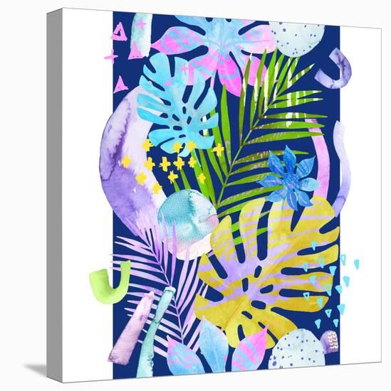 Watercolor Tropical Leaves and Geometric Shapes-tanycya-Stretched Canvas