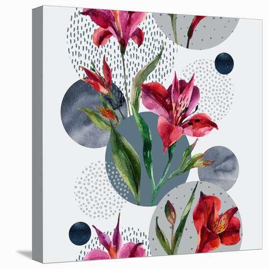 Watercolor Tropical Leaves and Geometric Shapes-tanycya-Stretched Canvas