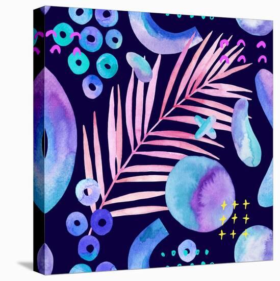 Watercolor Tropical Leaves on Geometric Background-tanycya-Stretched Canvas