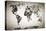 Watercolor World Map. Black and White Paint on Paper, Retro Style. HD Quality-Michal Bednarek-Premier Image Canvas