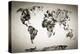 Watercolor World Map. Black and White Paint on Paper, Retro Style. HD Quality-Michal Bednarek-Premier Image Canvas