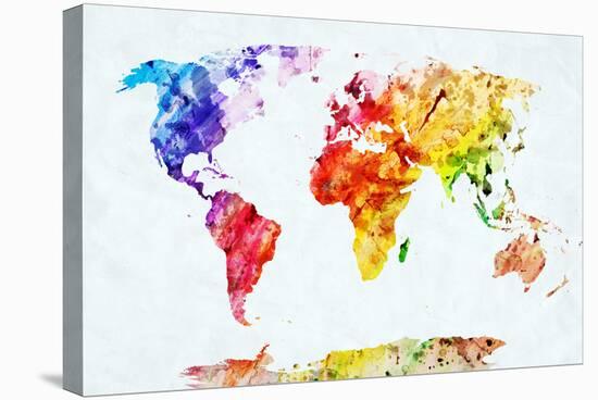 Watercolor World Map. Colorful Paint on White Paper. HD Quality-Michal Bednarek-Stretched Canvas