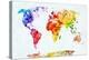 Watercolor World Map. Colorful Paint on White Paper. HD Quality-Michal Bednarek-Stretched Canvas