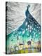 Watercolors Abstract Illustration of Peacock as Night Sky over City.-DeepGreen-Stretched Canvas