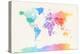 Watercolour Political Map of the World-Michael Tompsett-Stretched Canvas