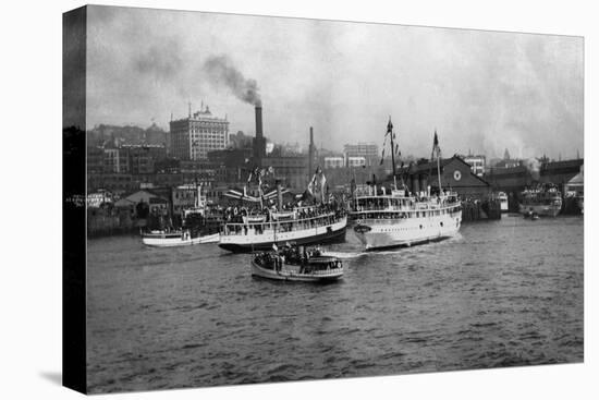 Waterfront Scene with Ships of Seattle, WA Photograph - Seattle, WA-Lantern Press-Stretched Canvas