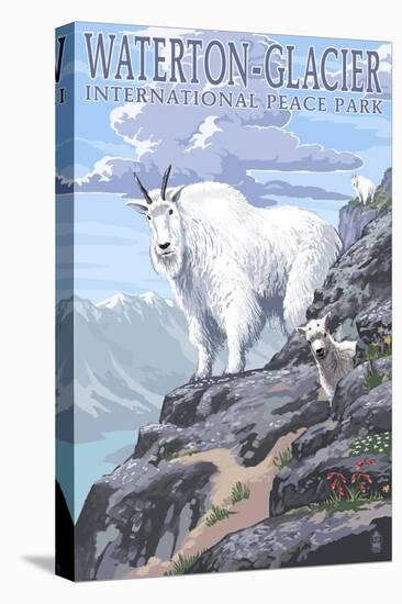 Waterton-Glacier International Peace Park - Mountain Goat and Baby-Lantern Press-Stretched Canvas
