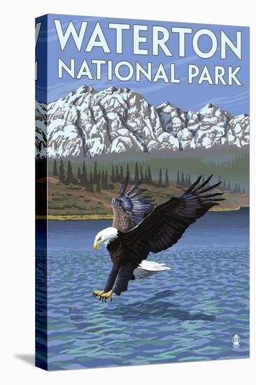 Waterton National Park, Canada - Eagle Fishing-Lantern Press-Stretched Canvas