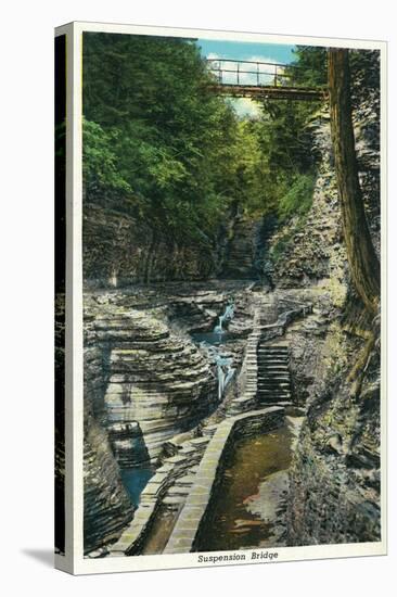 Watkins Glen, New York - View of a Suspension Bridge-Lantern Press-Stretched Canvas