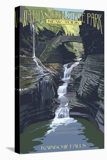 Watkins Glen State Park, New York - Rainbow Falls-Lantern Press-Stretched Canvas