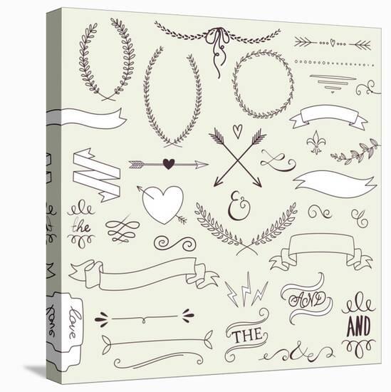 Wedding Graphic Set, Arrows, Hearts, Laurel, Wreaths, Ribbons and Labels.-Alisa Foytik-Stretched Canvas