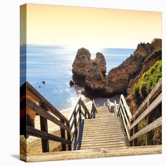 Welcome to Portugal Square Collection - Wooden Stairs to Praia do Camilo Beach at Sunset-Philippe Hugonnard-Premier Image Canvas
