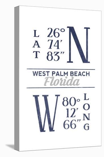 West Palm Beach, Florida - Latitude and Longitude (Blue)-Lantern Press-Stretched Canvas