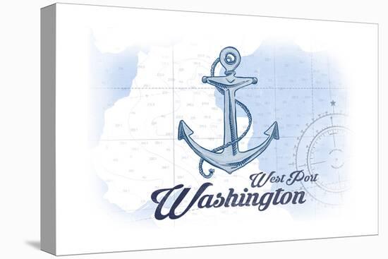 West Port, Washington - Anchor - Blue - Coastal Icon-Lantern Press-Stretched Canvas