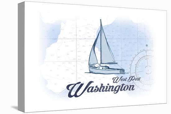 West Port, Washington - Sailboat - Blue - Coastal Icon-Lantern Press-Stretched Canvas