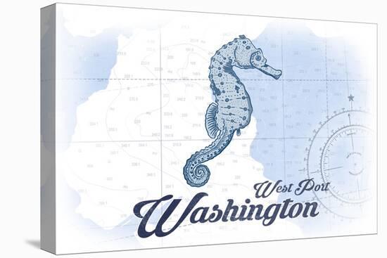 West Port, Washington - Seahorse - Blue - Coastal Icon-Lantern Press-Stretched Canvas