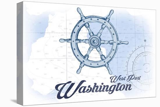 West Port, Washington - Ship Wheel - Blue - Coastal Icon-Lantern Press-Stretched Canvas