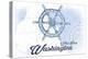 West Port, Washington - Ship Wheel - Blue - Coastal Icon-Lantern Press-Stretched Canvas
