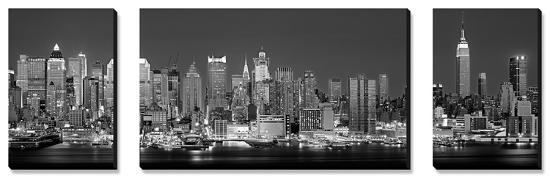 West Side Skyline at Night in Black and White, New York, USA-null-Stretched Canvas