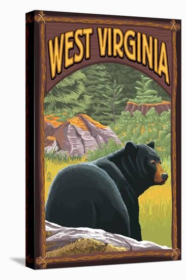 West Virginia - Black Bear in Forest-Lantern Press-Stretched Canvas