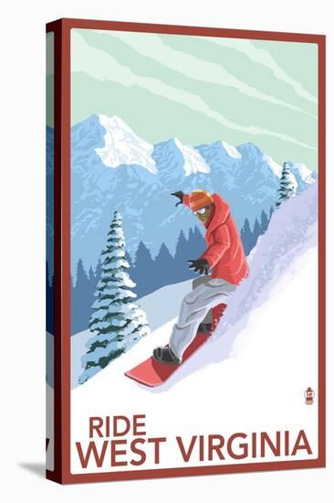 West Virginia - Snowboarder-Lantern Press-Stretched Canvas