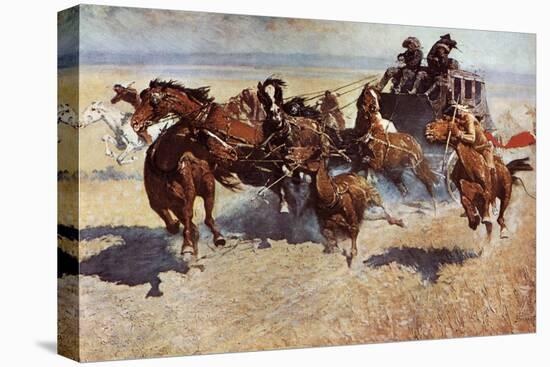 Western Stagecoach Fighting Off Native Americans on the Plains-null-Premier Image Canvas