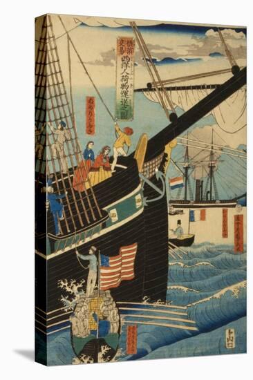 Western Traders at Yokohama Transporting Cargo and Passengers, 1861-Utagawa Sadahide-Premier Image Canvas