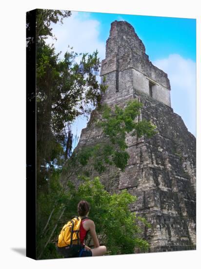 Western Traveler with Temple I, Tikal Ruins, Guatemala-Keren Su-Premier Image Canvas