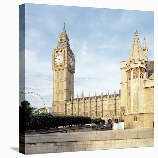 Westminster and Big Ben with Millennium Wheel in the background-null-Premier Image Canvas