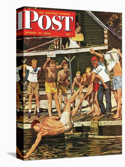"Wet Camp Counselor," Saturday Evening Post Cover, August 27, 1949-Austin Briggs-Premier Image Canvas