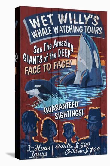 Whale Watching Tours - Vintage Sign-Lantern Press-Stretched Canvas