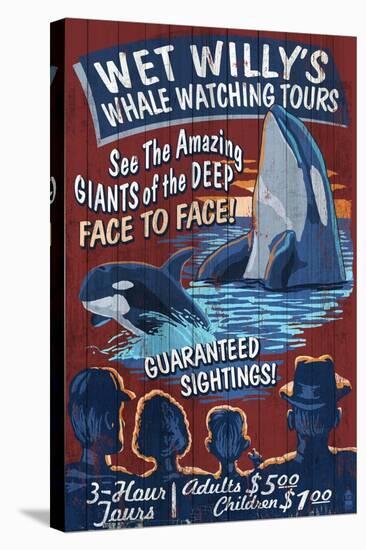 Whale Watching Tours - Vintage Sign-Lantern Press-Stretched Canvas