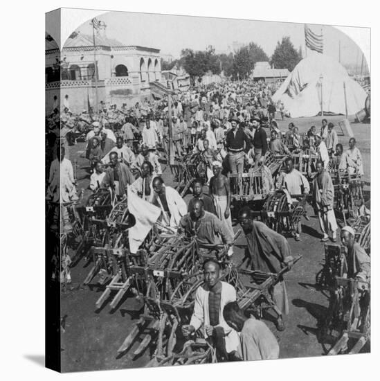 Wheelbarrow Transportation at the Boat Landing, Tientsin (Tianji), China, 1901-Underwood & Underwood-Premier Image Canvas