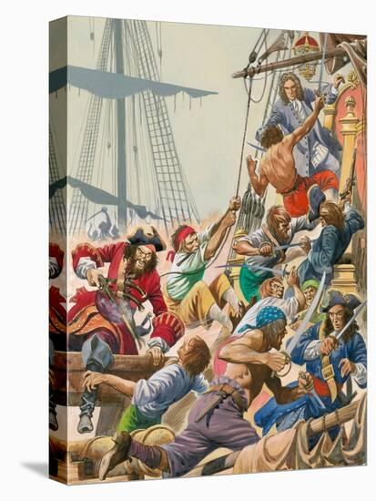 When Pirates Sailed the Seas, Blackbeard and His Pirates Attack-Peter Jackson-Premier Image Canvas