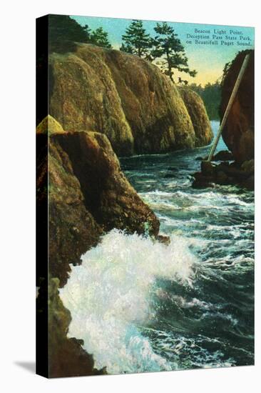 Whidbey Island, Wa - Deception Pass State Park View of Beacon Light Point on Puget Sound, c.1928-Lantern Press-Stretched Canvas