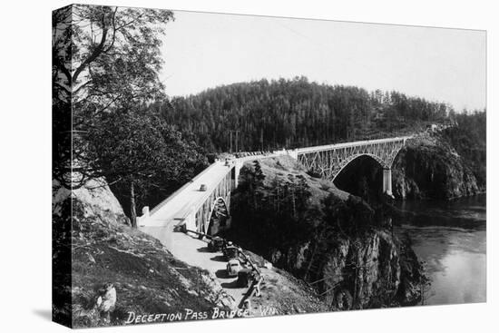 Whidbey Island, Washington - Aerial View of Deception Pass Bridge-Lantern Press-Stretched Canvas