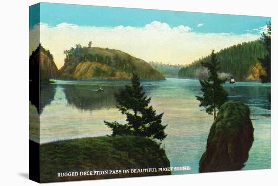 Whidbey Island, Washington - Deception Pass View from Puget Sound, c.1928-Lantern Press-Stretched Canvas