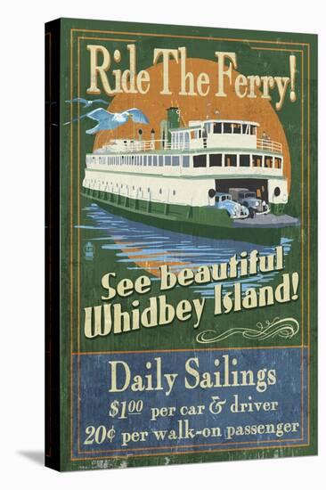 Whidbey Island, Washington - Ferry-Lantern Press-Stretched Canvas