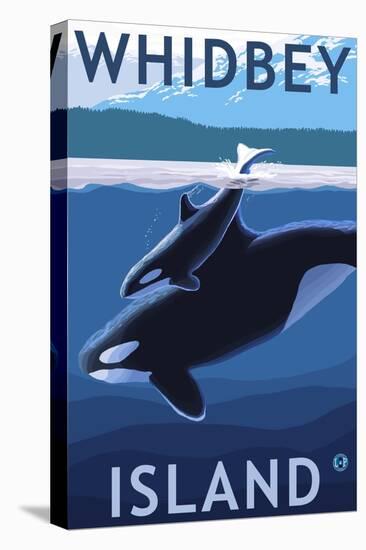 Whidbey Island, Washington - Orca and Calf-Lantern Press-Stretched Canvas